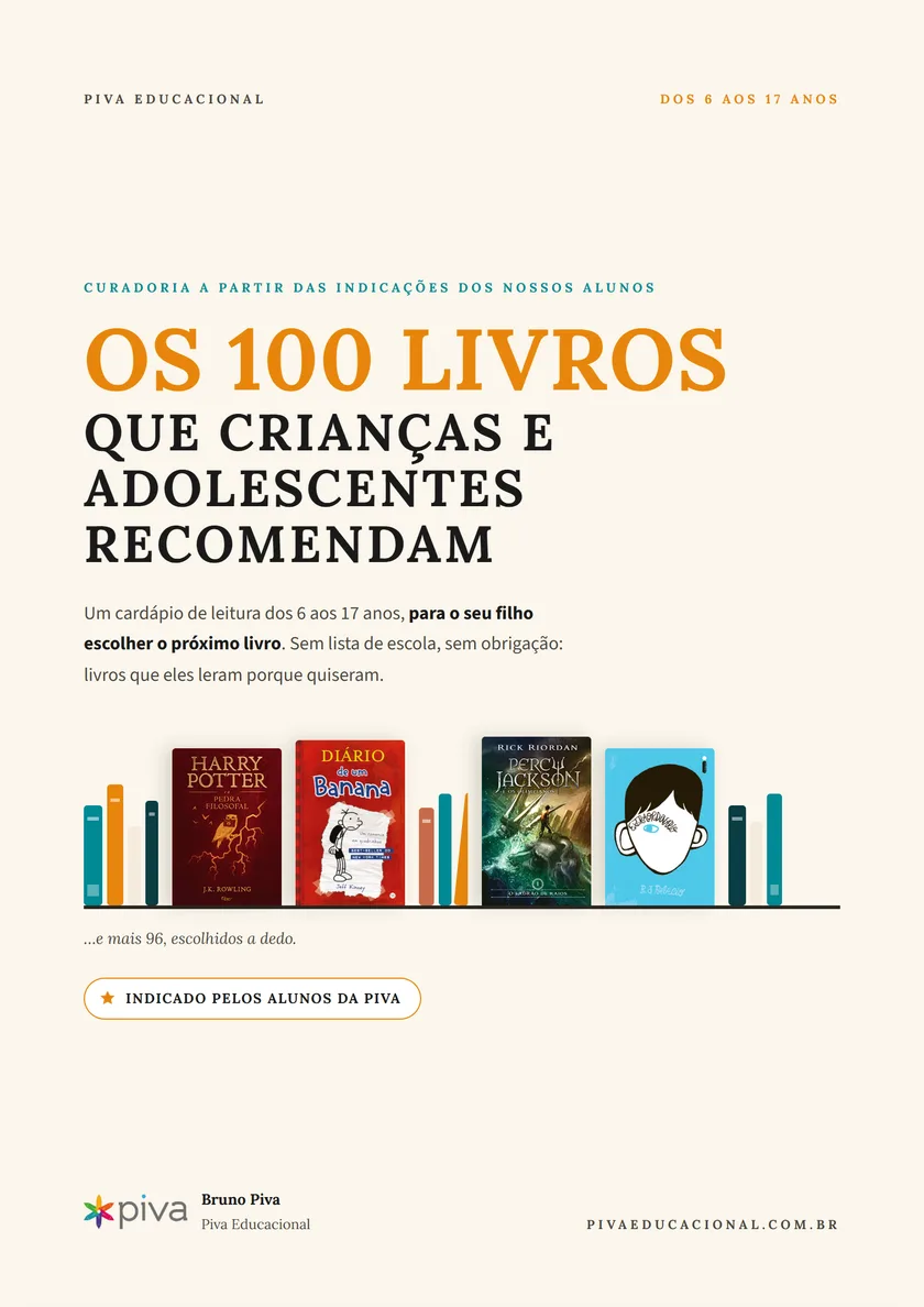 Capa do guia 100 livros que crianças e adolescentes gostaram de ler, em PDF