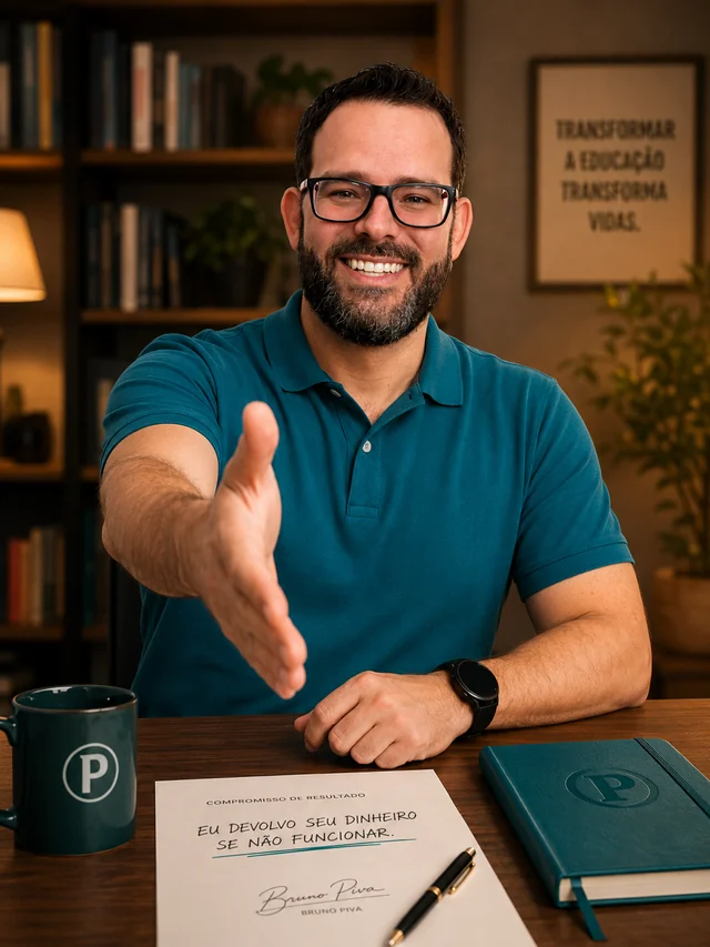 Bruno Piva com a mão estendida em sinal de garantia