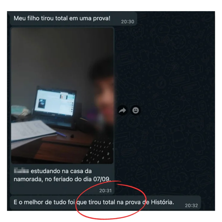 Depoimento sobre filho tirando nota máxima